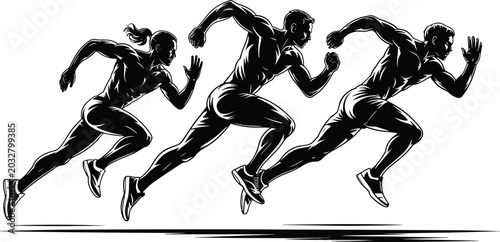 Foto Minimal sprint runner silhouette vector collection with male and female athletes