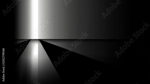 A black and white abstract image with a white light source.