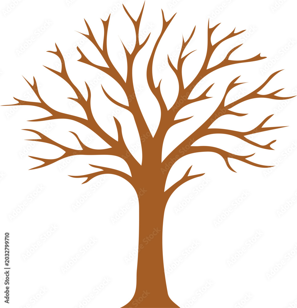 Fototapeta premium Bare brown tree silhouette on white background