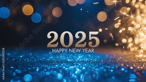 New Year, Celebration, Sparkling Lights, 2025 Greeting, Party Background