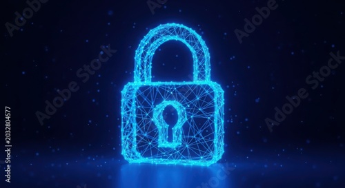 Glowing blue digital padlock for cyber security concept illustration