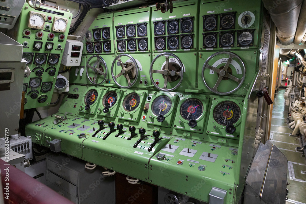 Fototapeta premium Navigation console of a former military submarine