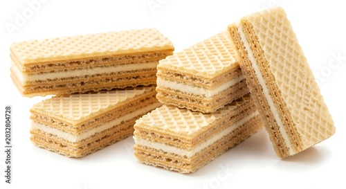 Waffle Cookies Stacked on White Background