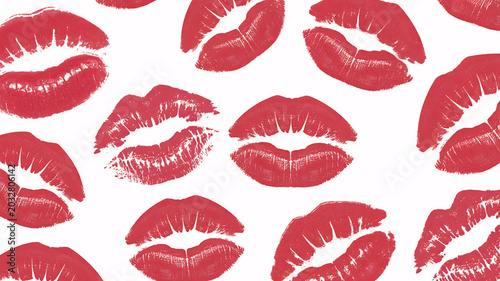 Red lipstick kiss marks, lip prints, kiss pattern, red lips, makeup design