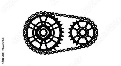 Canvastavla Black silhouette of a bicycle chain and sprockets against a white background sil