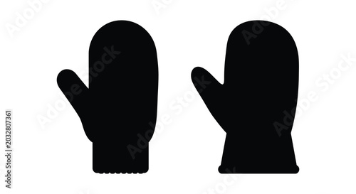 Foto Two black mittens depicted as a flat silhouette against a white background silho