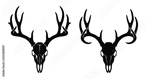 Photos Two deer skull silhouettes with antlers against a white background a graphic ill