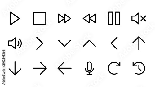 Tableau sur toile Minimalist Media Player and Navigation Arrow Vector Icon Set