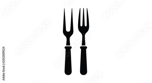 Fotografie Two black forks displayed vertically against a white background a simple silhoue