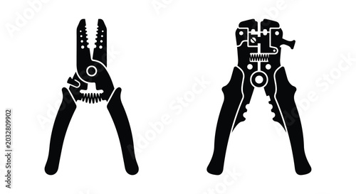 Bild auf Leinwand Two black wire strippers depicted in a flat silhouette against a white backgroun