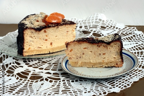 cheesecake and cup of hot coffee close up