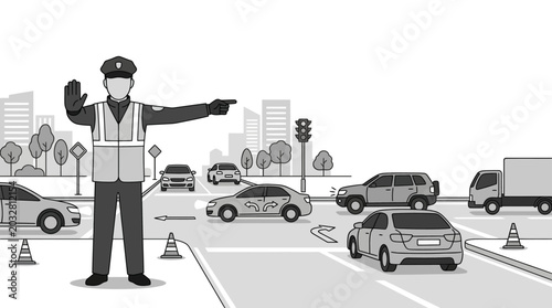 Quadro su tela A traffic police officer directing vehicles at an intersection.