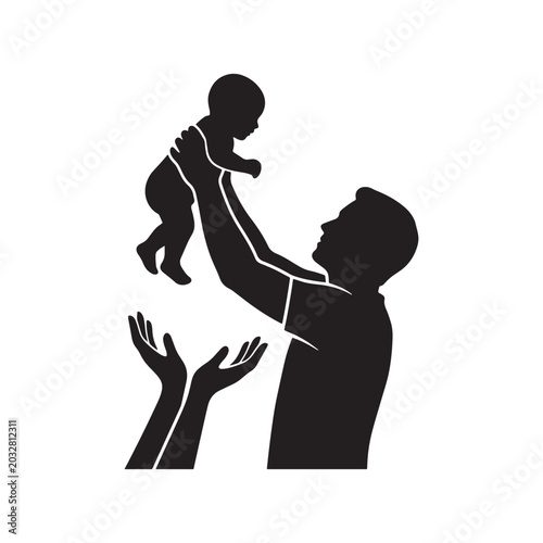Silhouette of a father lifting a baby in the air for global day of parents