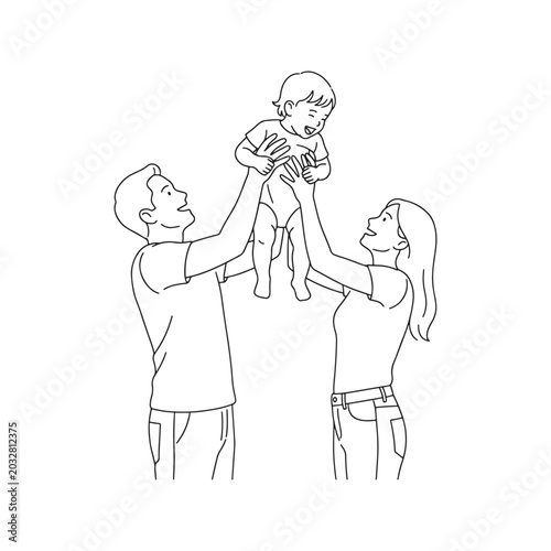 Family togetherness illustration for global day of parents line art drawing of parents and child
