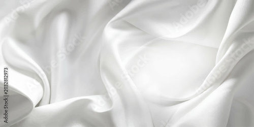 Schilderij op canvas Elegant white silk and satin fabric background with soft smooth waves, shiny lux