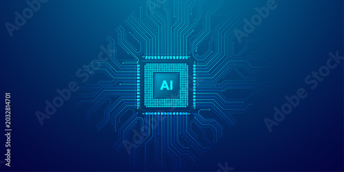 Tableau sur toile Modern ai microprocessor centered on blue circuit board background for tech concept