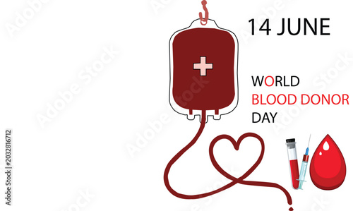 Illustration of blood donation theme with blood bag and heart