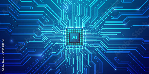 Obraz na plátne Digital ai processor module integrated into glowing high speed circuit network