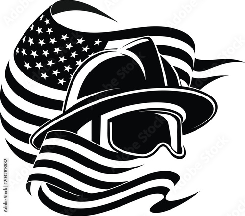 American Firefighter, Patriotic Helmet, USA Flag, Vector Illustration