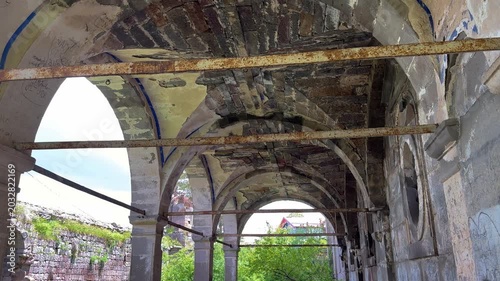 Abandoned Endurluk Church Interior with Stone Pillars in Kayseri Turkey