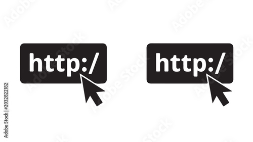 Black http link icons with cursor pointers on white background for web design concepts