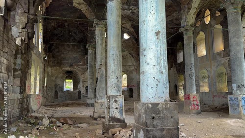 Abandoned Endurluk Church Interior with Stone Pillars in Kayseri Turkey