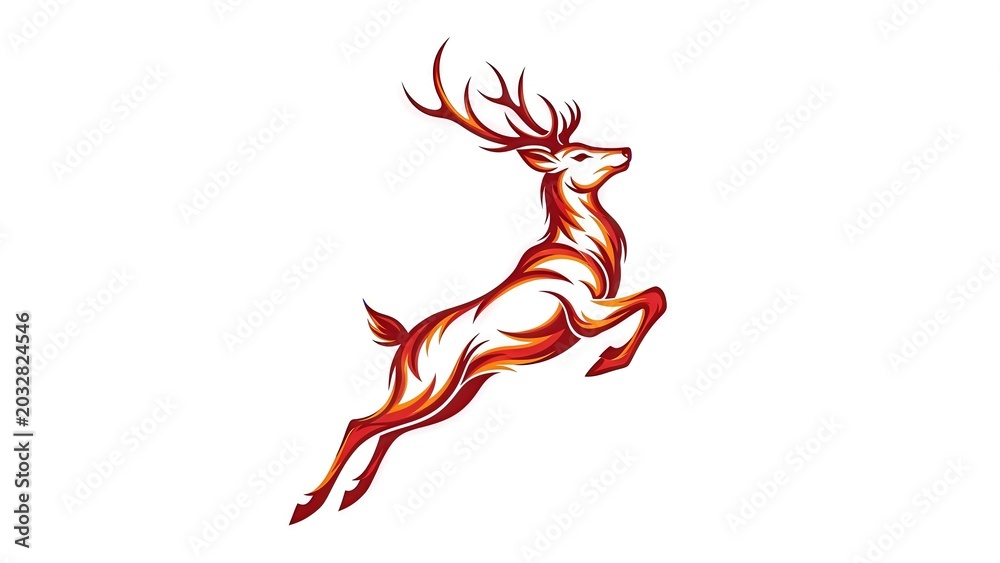 Obraz premium Majestic Stag Leaping Silhouette, Dynamic Animal Art, Copy Space