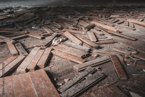 Dust-covered floorboards in disarray
