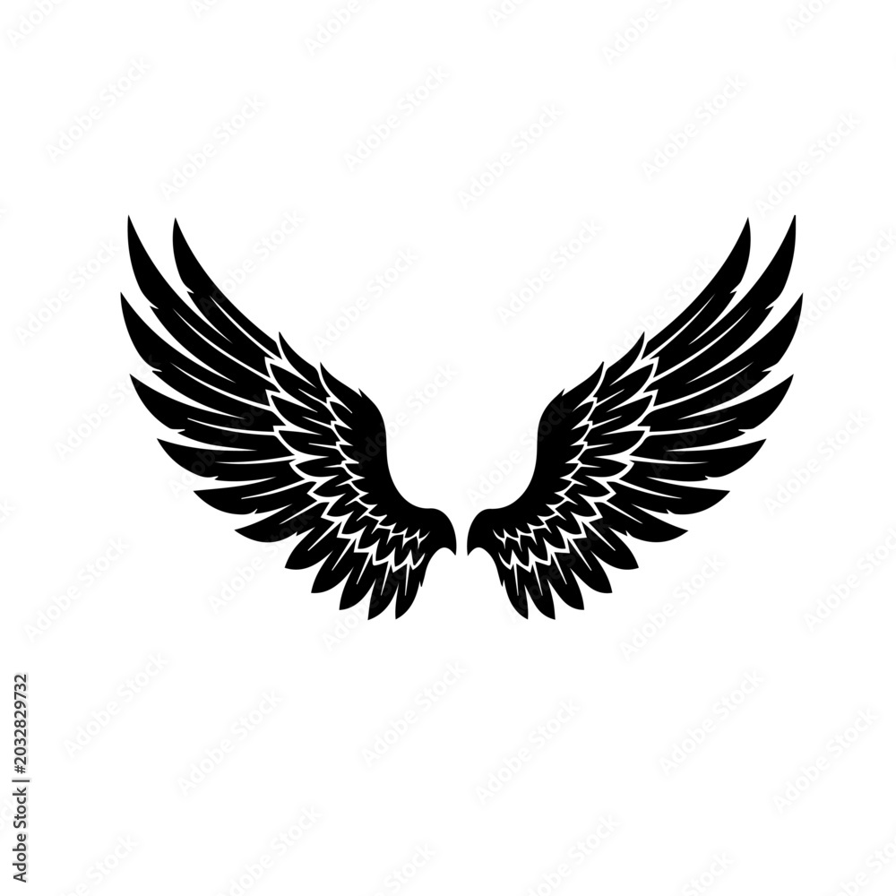 Fototapeta premium Simple Black Angel Wings Icon Vector Illustration
