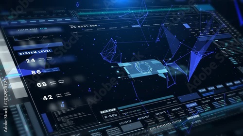 HUD Technology Futuristic Digital Encoder Data Sampling Simulation Smart Concept.UI Statistic Stream Low Poly Line Information Status 4K Motion Background