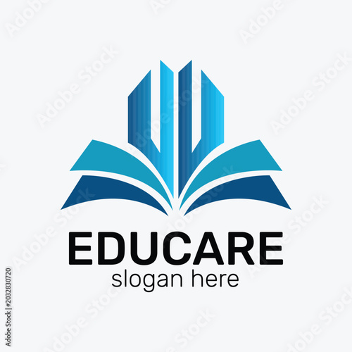 Educare Modern Education Logo Design with Book and Abstract Growth Symbol