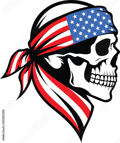 American skull, patriotic bandana, star-spangled skull, USA flag design, vector illustration