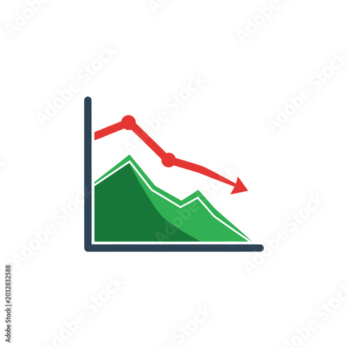 Foto Declining graph chart with red arrow.