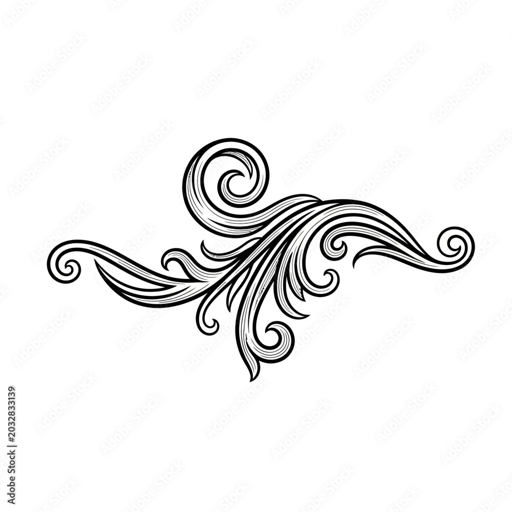 Fototapeta premium Decorative swirling floral design element.