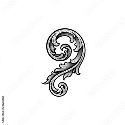 Decorative Swirling Leaf Design Element.