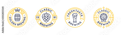 Beer Brewing Logo Set. Simple Beer Brewing logos for brewery branding, pub identity, alcohol label or beverage business. Vector illustration.
