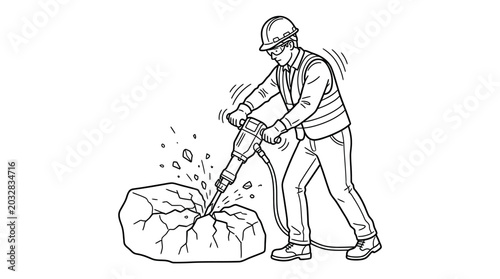 Foto A construction worker using a jackhammer to break apart a large concrete block