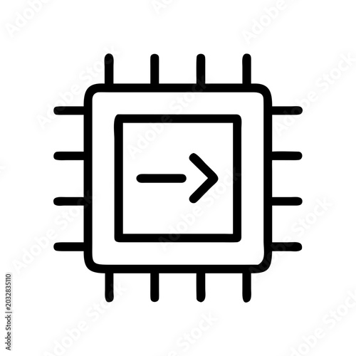 Square chip with arrow pointing to right side on transparent background silhouette