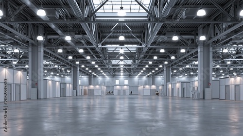 Empty hall exhibition centre.The backdrop for exhibition stands, booth,market,trade show.Conversation for activity,meeting.Arena for entertainment,event,sports.Indoor for Factory,showroom.3d render.