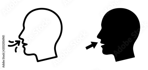 Foto Breathing Icon Set, Inhale Exhale Symbol, Human Head Silhouette, Medical Health