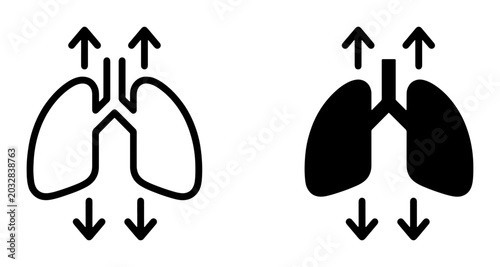 Fotografie Breathing Lungs Icon Set, Respiratory System Outline and Silhouette, Medical Hea