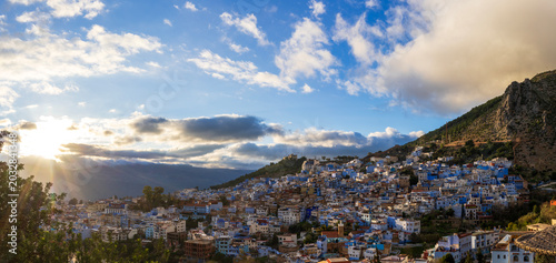 Obraz na plátne Panorama of Morocco’s famous Blue City, Chefchaouen, also called or Chaouen
