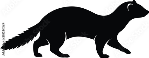 Tableau sur toile Weasel silhouette outline drawing on black background line art silhouette