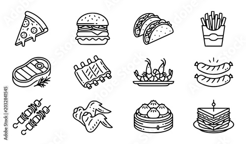 Photos Fast food and BBQ line icon vector collection isolated on white background