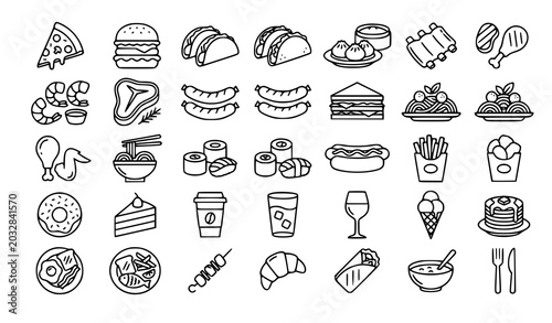 Bild auf Leinwand Food line icon vector set isolated on white background