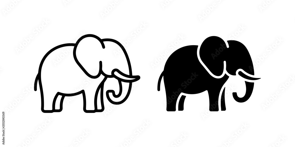 Fototapeta premium Elephant Icons, Simple Line Art and Silhouette Vector Graphics, Wildlife Mammal Symbols for Design