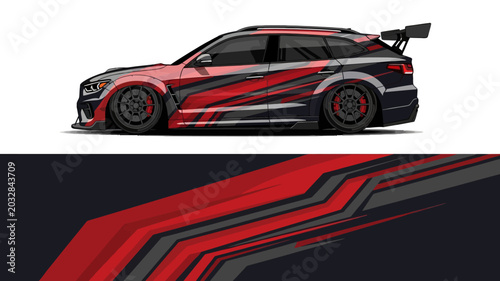 Cuadro en lienzo Sleek red and black racecar silhouette with bold aerodynamic styling and racing stripes
