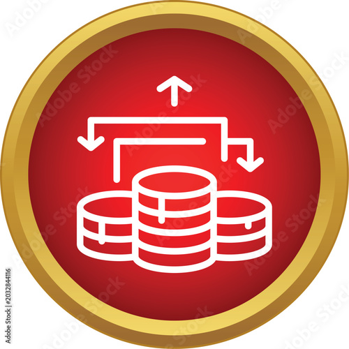 Foto Stacked coins with arrows symbolizing funds inflow and outflow in a financial sy