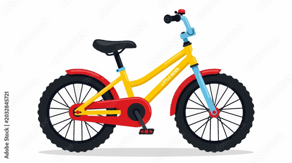 Fototapeta premium Colorful children's bicycle with yellow frame and red fenders