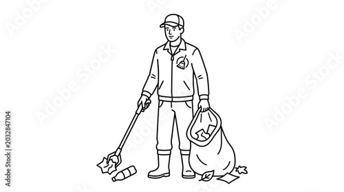 Bild auf Leinwand A dedicated volunteer cleaning up litter in a park using a grabber tool